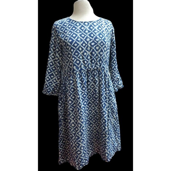 Emery Rose Women’s One Size Blue Beige Midi Dress 3/4 Sleeve M L - Picture 9 of 10